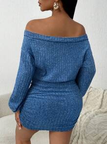 SHEIN SXY Women Off Shoulder Long Sleeve Simple Casual Short Dress