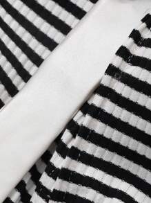 FRIFUL Damen Kurzarm Lässig gestreiftes Binden Figurbetontes T-Shirt Süße Oberteile - Schwarz und Weiss - Übersicht 3