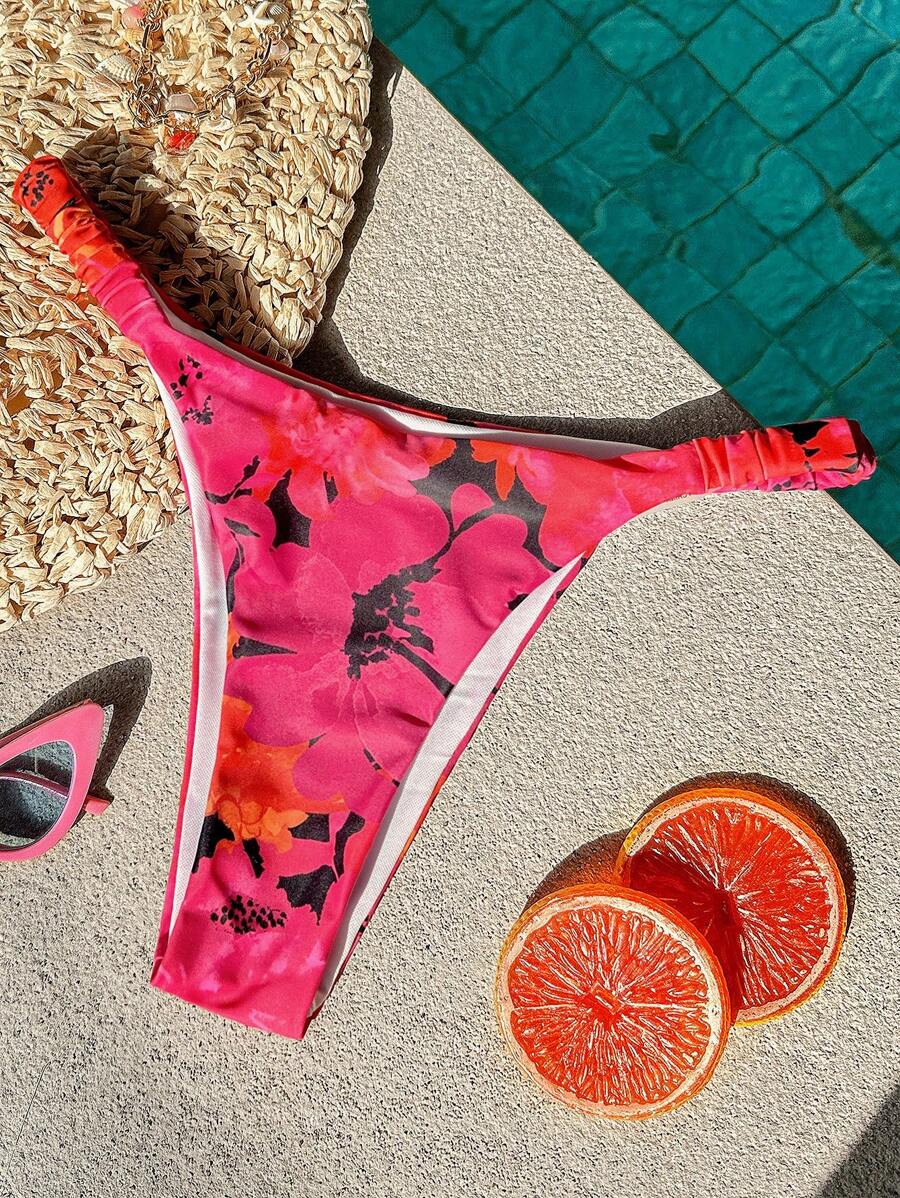 SHEIN VCAY 女士花卉印花性感比基尼泳装下装，适合夏季海滩度假，春夏装，夏季服装，情人节，女士度假服装，女士海滩服装，节日，浪漫优雅服装，波西米亚风，波西米亚风，甜美，狂欢节服装，热带度假女装，狂欢节