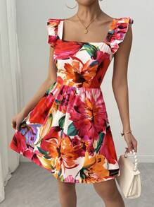 Breezaya Women's Tie Back Printed Simple Casual Short Dress, Random Print - Multicolor - View 2