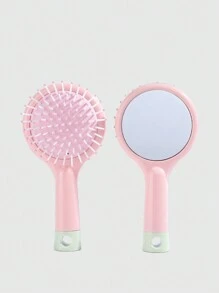 ROMWE Kawaii 1pc Comb With Air Cushion Mirror, New Design Massage Comb, Pastel Color Air Cushion Comb, Portable Anti-Static Hair Brush Styling Mini Comb