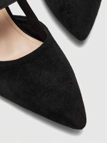 CUCCOO BIZCHIC 女士时尚黑色绒面弹性组合尖头粗高跟鞋，适合通勤、约会、派对、婚礼、度假