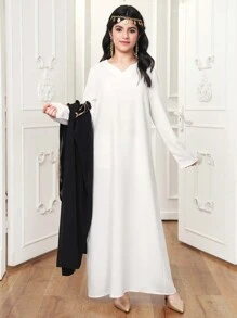 2pcs Teen Girls Set: Patchwork Ribbon Long Robe And Tank Dress