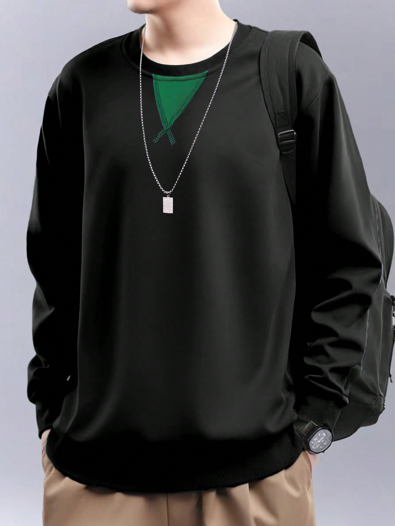 Manfinity Dauomo Men's Casual Minimalist Contrast Color Patchwork Pullover Sweatshirt