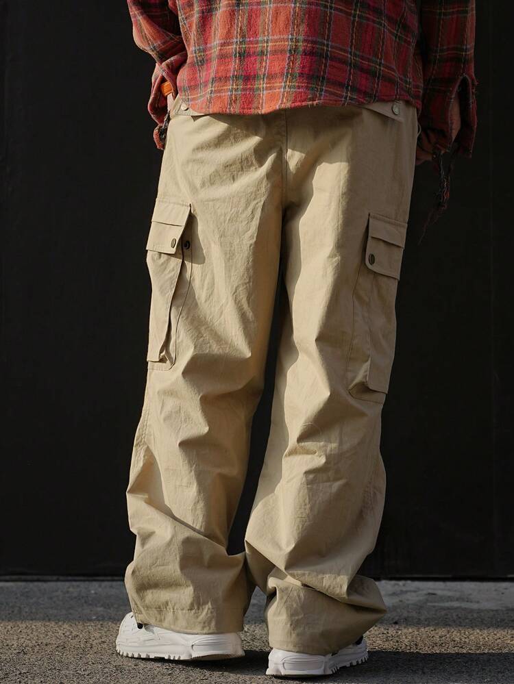 Solid Color Khaki Cargo Pants For Men, Spring/Summer