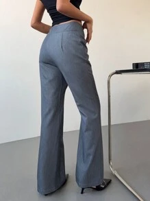 Siren Gaze 女士低腰修身喇叭裤烟管裤知性时尚博主风裤子女士办公室通勤裤复古别致女裤 - 灰色 - 查看 2