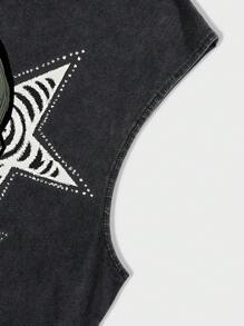 ROMWE MEN Street Life Men's Hip Hop Figure Print Washed Snow Flake Tank Top - Black - View 5