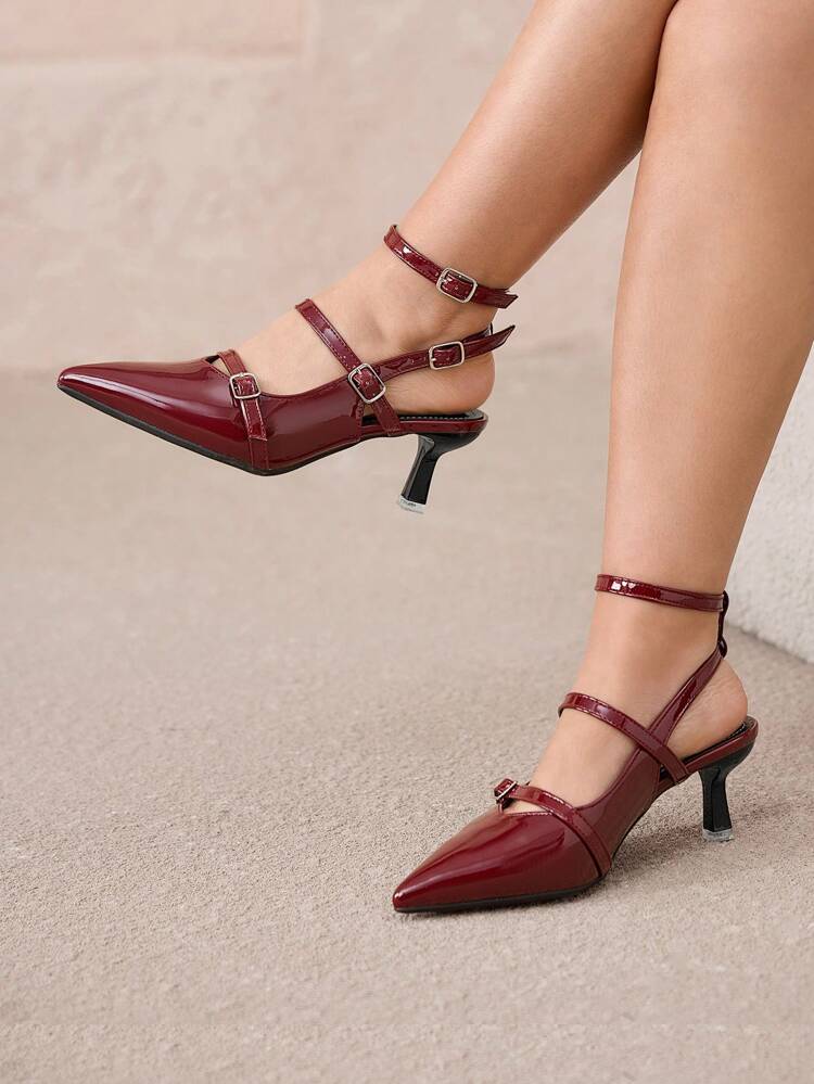 CUCCOO CURVES Plus Wide Fit High Heel Pointed Toe Slip-On Dress Shoes With Strap Valentine Day