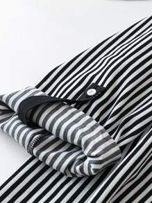 EMERY ROSE Plus Striped Print Button Detail Blouse Fall Cloth For Women - Black and White - View 5