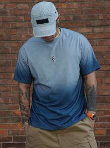 DAZY 渐变蓝色男士 T 恤，休闲简约设计，适合日常穿着，夏季 - 藍色 - 查看 3