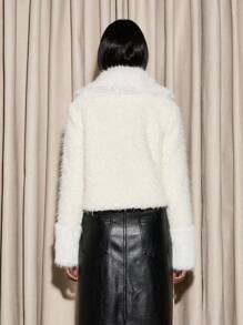 AiiRZ 奢华人造毛皮冬季大衣毛绒纹理毛绒夹克蓬松长袖保暖时尚个性单品晚会外套 - 白色 - 查看 2