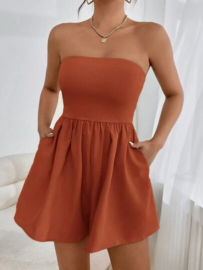 SHEIN Essnce Mono de unicolor con bolsillo, estilo minimalista y casual para mujer