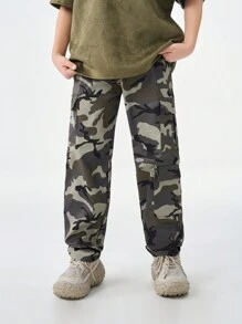 SHEIN Pantalon cargo droit décontracté à lacets devant et multi-poches pour adolescents au printemps/été - Militaire verte - Voir 5