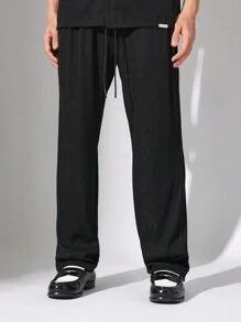 SUMWON Ribbed Knit Coordinated Set Premium Streetwear Oversized Button-Down Shirt Regular Fit Pants Loungewear Urban Fashion Modern Minimal Design Co-Ord Matching Set All-Season Comfort - Black - View 4