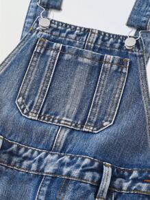 Tween Girl Street-Style Casual Y2K Denim Dungaree Shorts With Ripped Design For Campus, Summer Fashion, Versatile Daily Wear, Spring/Summer 2025 New Arrival