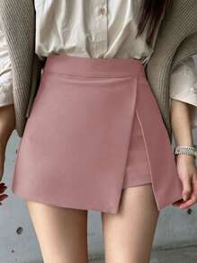 DAZY Women Solid Color Side Slit Shorts, All Season Summer,Skorts - Dusty Pink - View 1