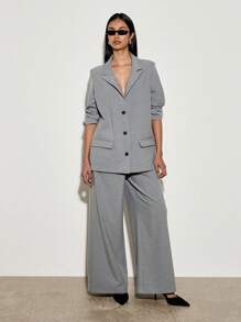 AiiRZ Ensemble veste blazer surdimensionnée et pantalon palazzo professionnel. Tailleur formel avec pantalon ample. Tenue de travail de bureau, look exécutif contemporain pour la carrière