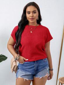 SHEIN LUNE Áo cánh dơi tay cánh dơi màu đỏ trơn cỡ lớn mùa hè, trang phục miền Tây, lễ hội Boho Hippie phong cách cowgirl phong cách Bohemian cổ điển - Đỏ - Xem 4