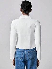 Chiquease Blusa de mujer de moda y versátil con escote en V profundo - Blanco - Ver 2