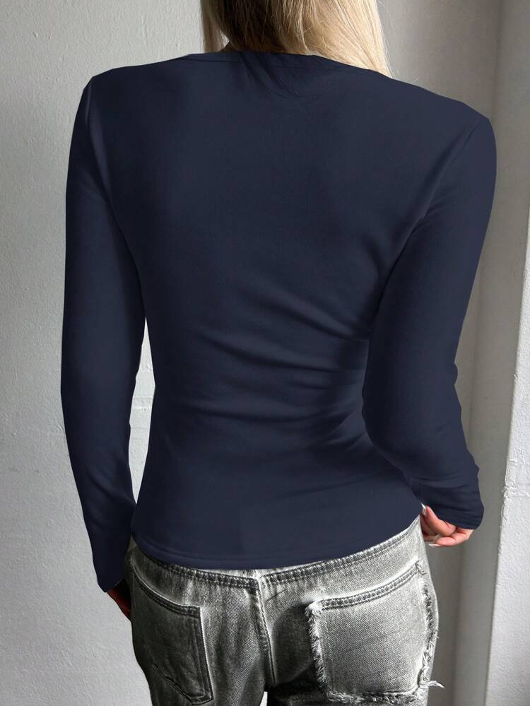 Women Solid Color Round Neck Long Sleeve Casual Versatile T-Shirt Top,Thermal Lined Fall,Winter