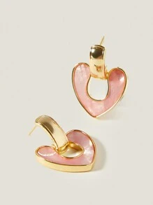 Muvela Juego de pendientes rosados y colgante con forma de corazón bañado en oro de 18 quilates - Amarillo Oro - Ver 2