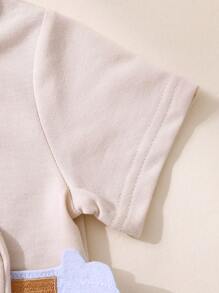 SHEIN Baby Boys Simple Solid Color Splicing Round Neck Short Sleeve Top & Shorts 2 Pieces Set - Apricot - View 8