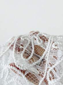 SHEIN X Sofía Suescun Swim Vcay Springbreak Solid Color Textured Mesh Shell Tassel Decor Triangle Cover-Up Skirt, For Summer Vacation - White - View 8