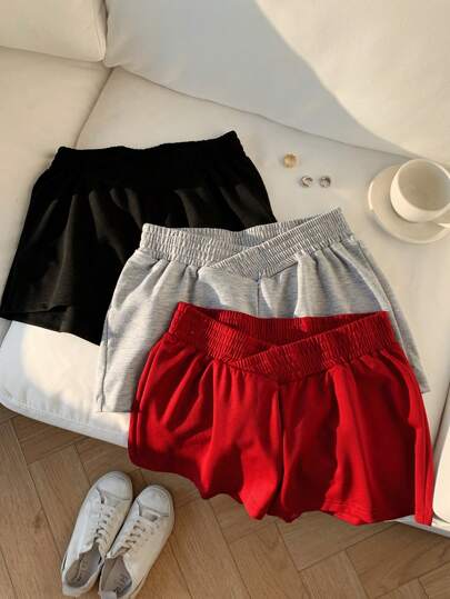 Comfortcana Plus Size Casual Solid Color Shorts, Summer