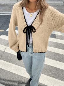 Serisse 秋冬女士撞色系带长袖休闲开衫