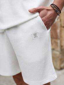 Manfinity Homme Men's Solid Color Front Button Short Sleeve Simple Top And Shorts Polo Suit - White - View 2