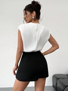 Firerie Blusa elegante con volantes en el cuello y mangas de murciélago con volantes en unicolor, versión clásica de blusa regular con volantes de murciélago para damas, nueva colección primavera/verano