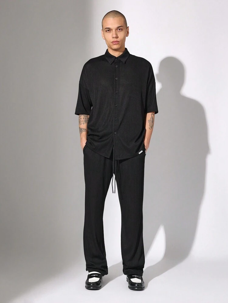 Ribbed Knit Oversized Button-Down Co-Ord Set