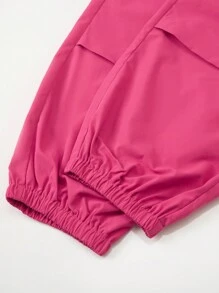 SHEIN Set de 2 piezas con top casual de manga corta con cuello redondo y estampado de letras, y pantalones largos para adolescentes chicas