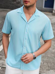 Manfinity Homme Men's Contrasting Trim Front Button Casual Short Sleeve Shirt