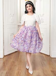 SHEIN 2 Pieces Set Solid Colored Top And Skirt, Casual And Fashionable Daily Wear For Teen Girls - Black - View 3