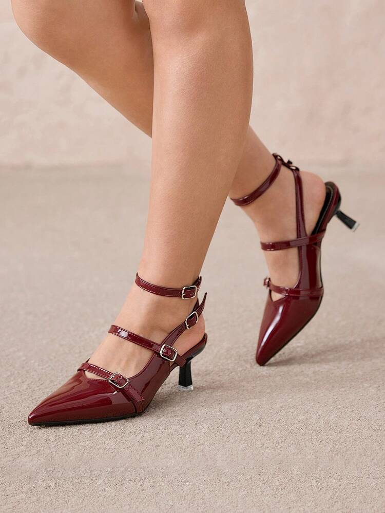 CUCCOO CURVES Plus Wide Fit High Heel Pointed Toe Slip-On Dress Shoes With Strap Valentine Day