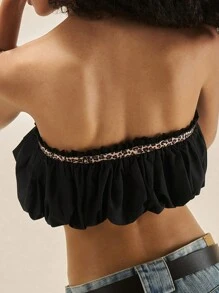 Easelle Women's Sexy Black Leopard Patchwork Loose Cropped Camisole - Black - View 6