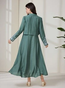 Al Najma Women's Long Sleeve Jacket & Dress 2 Pieces Set, Minimalist Style