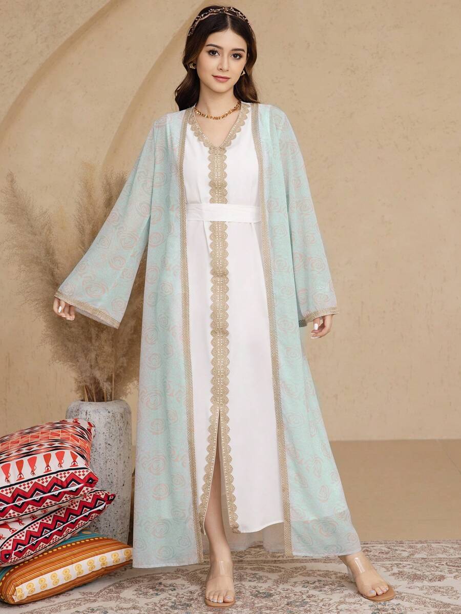 2pcs Set: Floral Print Jacket And Dress For Teen Girls - Multicolor - View 1