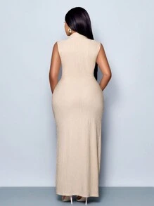 SOLERSUN Women Elegant Solid Color Sleeveless Mock Neck Collar Twisted Dress,Suitable For Christmas Party Vacation & Dating & Valentine's Day Dating