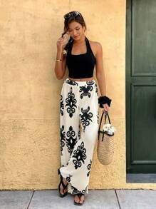 Chiquease Women's Vacation Casual Color Block Print Pleated Long Pants Fall Cloth For Women - Apricot - View 6