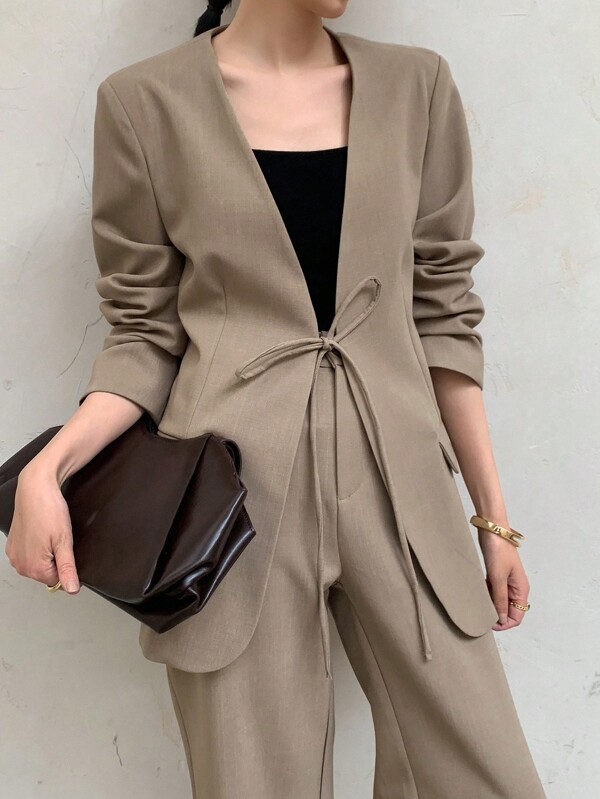 DAZY 1 Set Women V-Neck Blazer & Pants Suit Business Attire