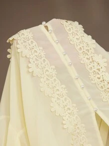 Chiquease Blusa de manga larga con abotonadura, cuello con volantes de gasa elegante y romántica para mujer - Amarillo - Ver 7