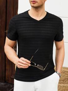 Manfinity Homme Men's Solid Color Slim Fit Short Sleeve T-Shirt, Casual Everyday Wear - Black - View 1