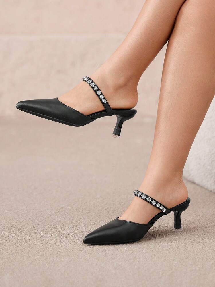 CUCCOO CURVES Plus Size Wide Fit High Heel Pointed Toe Elegant Black Satin Slingback Pumps, Suitable For All Seasons Valentine's Day