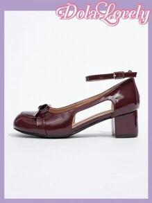 Dola Lovely Tacones altos de estilo Mary Jane con punta redonda y decoración de moño, versátil y de moda para mujer