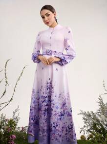 Graceveil Stand-Collar Print Dress With Belt