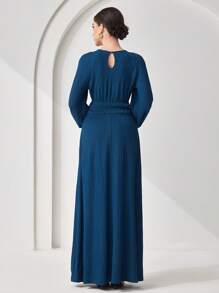 Veilorie Vestido maxi modesto de unicolor con cuello redondo y manga larga, estilo minimalista y casual para mujer