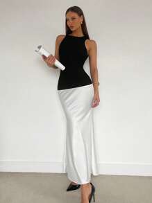 Siren Gaze Black And White Contrast Stitching Slim Dress Elegant Dress Office Commuting Maxi Dress Fishtail Dress Summer Dress For Women Elegant Wedding Guest Dress