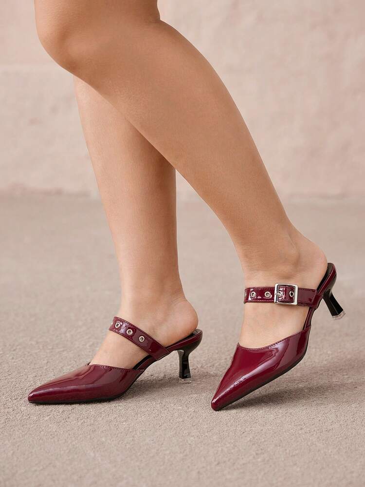 CUCCOO CURVES Plus Size Wide Width High Heels Pointed Toe Elegant Black Slip-On Mule Sandals, Suitable For All Seasons Spring Shoes Spring Break Easter